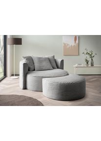 XXL-Sessel "ISALIE Cord, Rundsessel mit Hocker, Lesesessel, Loveseat, Big-Sessel", grau (hellgrau), B:153cm H:98cm T:208cm, LeGer Home by Lena Gercke, Sessel, XXL-Sessel, trendige Bezugsstoffe, 3 Zierkissen, gro&szlig;e Sitzfl&auml;che