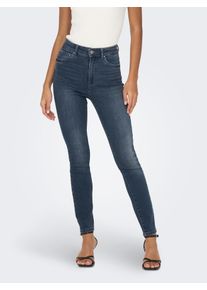 High-waist-Jeans Only "ONLMILA HW SK ANK DNM BJ407", Damen, Gr. 25, L&auml;nge 30, blau (blau schwarz denim), Denim/Jeans, Obermaterial: 94% Baumwolle, 4% Polyester, 2% Elasthan, Abriebeffekte, kn&ouml;chellang, Jeans High-waist-Jeans