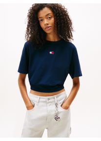 Kurzarmshirt Tommy Jeans "TJW BXY BADGE TEE EXT", Damen, Gr. M (38), schwarz night navy, Single Jersey, Obermaterial: 100% Baumwolle, gerade h&uuml;ftlang, Rundhals, abgesteppte Kante, Shirts Kurzarmshirt, im Boxy Fit