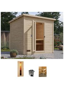 Saunahaus Karibu "Talo 3", beige (naturbelassen), Saunaofen, externe Steuerung, 9 kW, Saunen, Saunahaus, verschiedene Varianten