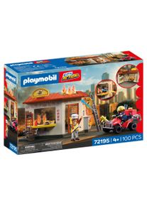 Konstruktions-Spielset Playmobil "Feuerwehr-Quad mit Burger-Bude (72195), City Action", bunt, Spielbausteine, Kinder, Kunststoff, Konstruktions-Spielset