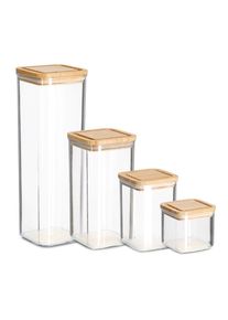 Vorratsdose zeller PRESENT, transparent (transparent, natur), Bambus, Polyprophylen (PP), Lebensmittelaufbewahrungsbeh&auml;lter, Vorratsdose, 4-teilig: 1900 ml, 1200 ml, 800 ml und 500 ml