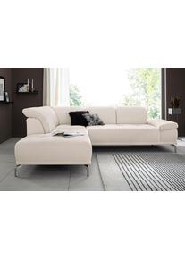 Ecksofa OTTO HOME "Caluna", beige (creme), B:262cm H:97cm T:233cm, Luxus-Microfaser Vintageoptik (100% Polyester);Flachgewebe Mura: (100% Polyester);Luxus-Mikrofaser (90% Polyester, 10% Polyamid), Sofas, Ecksofa, Inkl.Sitztiefenverstellung, wahlweise mit Kopf- und Armteilverstellung
