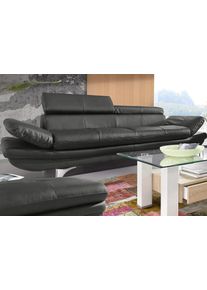 Polstergarnitur COTTA "Enterprise", schwarz, Kunstleder SOFTLUX,mit Kopfteilverstellung,mit Armteilverstellung, Sitzm&ouml;bel-Sets, Polstergarnitur, Set bestehend aus: 3-Sitzer mit Arm- & Kopfteilverstellung & Hocker