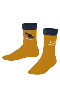 Socken Falke "Dinosaurs", M&auml;dchen, Gr. 19-22, gelb (curcuma (1853)), Obermaterial: 89% Baumwolle CO. 10% Polyamid PA. 1% Elasthan EL., Socken Socken