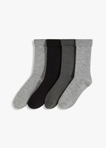 Termostrumpor med nedvikt kant och frott&eacute; p&aring; insidan (4-pack) - svart - storlek 39-42 - bonprix