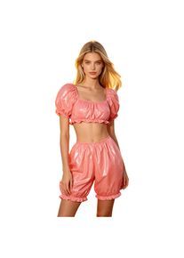 Women Nursing Homewear Sets Waterproof Vinyl Diaper Adaptive Ruffled Pajamas Short Puff Sleeve Crop Top Bloomers Shorts Outfits