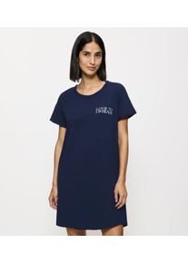 Nachthemd Triumph "Nightdresses NDK X", Damen, Gr. 44, N-Gr, blau (new navy), Jersey, Obermaterial: 100% Baumwolle. Besatz: 97% Baumwolle, 3% Elasthan, unifarben, bequem kniefrei, Rundhals, Kleider Nachthemd, weich, atmungsaktiv, gerippter Rundhalsausschnitt, Kurzarm
