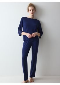 Schlafanzug Triumph "Amourette PK LSL", Damen, Gr. 36, admiral, Single Jersey, Obermaterial: 94% Modal, 6% Elasthan, Homewear-Sets Schlafanzug, seidig - weich mit Stretch
