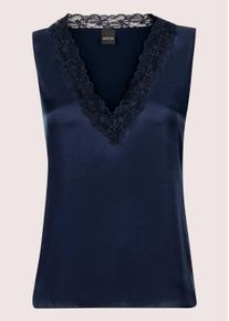 Madeleine Mode Tr&auml;gertop MADELEINE "Top Lingerie-Top aus Seidensatin", Damen, Gr. 40, blau (marine), Obermaterial: 92% Seide silk. 8% Elasthan EL., Modern, normal, V-Ausschnitt, Tops Tr&auml;gertop, edle Spitze am Ausschnitt