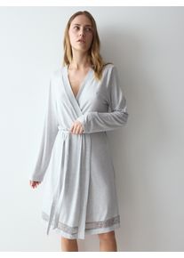 Morgenmantel Triumph "Comfort Allure Robe", Damen, Gr. 36/38, grau (light grau melange), Obermaterial: 94% Modal, 6% Elasthan, Hausm&auml;ntel Morgenmantel, weich und pflegeleicht
