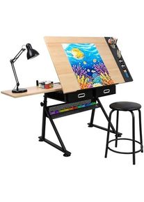 Drafting Table Art Desk with 2 Storage Drawers, Height Adjustable Drawing Table for Painters, Working, Writing, Home