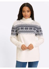 Heine Damen Jacquard-Pullover mit Norweger-Muster in ecru-marine-gemustert ,Gr&ouml;&szlig;e 34, Witt, 100% Baumwolle