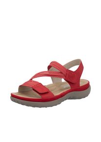 Riemchensandale Rieker, Damen, Gr. 42, rot, Nubuklederimitat, Schuhe Riemchensandale, Sommerschuh, Sandalette, Keilabsatz, mit Gummiz&uuml;gen