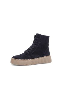 Schn&uuml;rboots Gabor, Damen, Gr. 43, schwarz, blau, Veloursleder, unifarben, Schuhe Schn&uuml;rboots, Schn&uuml;rstiefelette mit modischer Plateausohle und Ziernaht am Plateau