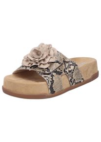 Pantolette Rieker, Damen, Gr. 37, beige, kombiniert, Lederimitat, Reptilienpr&auml;gung, Schuhe Pantolette, Sommerschuh, Urlaubsschuh, Strandschuh mit Bl&uuml;te