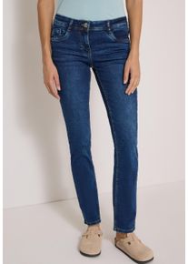 Straight-Jeans Cecil "Style Scarlett", Damen, Gr. 36, L&auml;nge 28, mid blau used wash, Denim/Jeans, Obermaterial: 75% Baumwolle, 23% Polyester, 2% Elasthan. Futter: 52% Polyester, 48% Baumwolle, unifarben, straight fit lang, Jeans Straight-Jeans, mit Stretch
