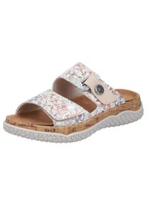 Pantolette Rieker, Damen, Gr. 37, bunt (wei&szlig; multi), Glattleder, gebl&uuml;mt, metallic, Schuhe Pantolette, Sommerschuh, Schlupfschuh, Hausschuh mit Klettriemchen