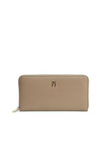 Geldb&ouml;rse Tommy Hilfiger "TH ICON LRG ZA", Damen, beige, Lederimitat, Kleinlederwaren Geldb&ouml;rse, Damen Geldbeutel, Portemonnaie mit edlem TH-Logoelement