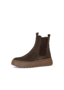 Chelseaboots Gabor, Damen, Gr. 38,5, braun (mocca), Elastischer Einsatz, Veloursleder, unifarben, Schuhe Chelseaboots, Plateau, Stiefelette mit zwei Anziehlaschen