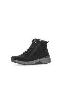 Schn&uuml;rboots ROLLINGSOFT, Damen, Gr. 44, schwarz, Nubukleder, unifarben, Schuhe Schn&uuml;rboots, Keilabsatz, High Top-Sneaker mit zwei Rei&szlig;verschl&uuml;ssen