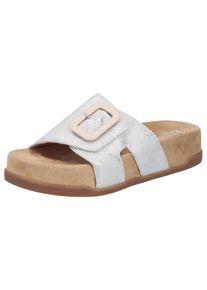 Pantolette Rieker, Damen, Gr. 42, silberfarben, Lederimitat, metallic, Schuhe Pantolette, Sommerschuh, Hausschuh, Strandschuh mit Klettriemchen
