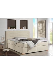 Boxspringbett Home Affaire "Manchester", beige (creme), B:120cm L:208cm, Strukturstoff-Bezug (100% Polyester), Komplettbetten, Boxspringbett, 5 Breiten, 3 Ausf&uuml;hrungen, 2 H&auml;rtegraden, Topper, Steppung