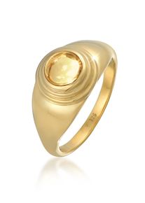Silberring Elli Premium "Ring Siegelring Citrin Rund Klassik 925 Silber" Gr. 52, gold, Fingerringe, Damen, 52, Silber 925 (Sterlingsilber), Silberring