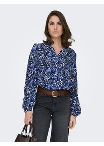 Langarmbluse Only "ONLRAYA L/S SHIRT WVN", Damen, Gr. XS, surf the web aop:graphic blau, Web, Obermaterial: 100% Viskose, bedruckt, regular fit normal, V-Ausschnitt, Blusen Langarmbluse, Viskose, regular fit