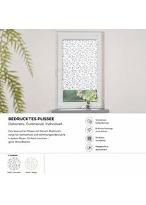 Plissee Liedeco "Klemmfix-Plissee verspannt, Druck Bl&auml;tter", wei&szlig;, schwarz, B:100cm H:130cm, Plissees, Plissee, Bedrucktes Plissee mit Blattmotiv
