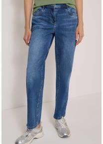Weite Jeans Cecil "Style Neele", Damen, Gr. 36, L&auml;nge 30, mid blau wash, Denim/Jeans, Obermaterial: 77% Baumwolle, 20% Polyester, 3% Elasthan. Futter: 52% Polyester, 48% Baumwolle, unifarben mit Farbeinsatz, loose fit lang, Jeans Weite Jeans, mit Turn-Up im Leo-Look