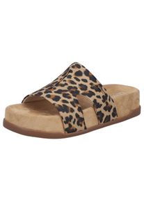 Pantolette Rieker, Damen, Gr. 43, beige, kombiniert, Lederimitat, Schuhe Pantolette, Sommerschuh, Strandschuh, Urlaubsschuh in Leo-Optik