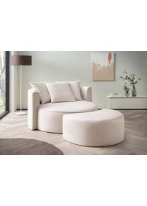 XXL-Sessel "ISALIE Samtoptik, Rundsessel m. Hocker, Lesesessel,Loveseat,Big-Sessel", beige (creme), B:153cm H:98cm T:208cm, LeGer Home by Lena Gercke, Sessel, XXL-Sessel, trendige Bezugsstoffe, 3 Zierkissen, gro&szlig;e Sitzfl&auml;che