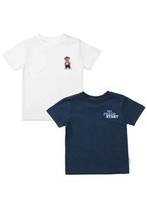 Kurzarmshirt STACCATO, Jungen, Gr. 92/98, blau (cotton wei&szlig;, deep navy), Single Jersey, Obermaterial: 100% Baumwolle, bedruckt, normal h&uuml;ftbedeckend, Rundhals, abgesteppte Kante, Shirts Kurzarmshirt, 2er Pack Sommershirts / f&uuml;r Boys