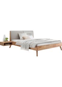 Massivholzbett Hasena "Simone", beige (kernbuche ge&ouml;lt, pepe grau 335), B:166cm H:36cm L:215cm, Flachgewebe: (100% Polyester), Betten, Massivholzbett, Kernbuche, Polsterkopfteil, zwei verschiedene Liegeh&ouml;hen erh&auml;ltlich