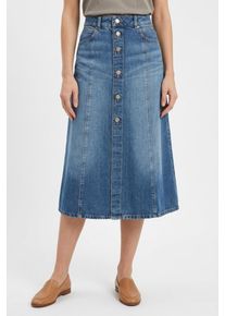Jeansrock BOSS Orange "DNM MIDI SKIRT Premium Damenmode", Damen, Gr. 33, medium blau 424, Denim/Jeans, Obermaterial: 91% Baumwolle, 9% Hanf, ca. Mitte Wade, R&ouml;cke Jeansrock, in Midi-L&auml;nge, Knopfverschluss