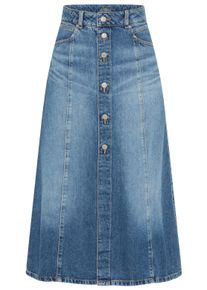 Jeansrock BOSS Orange "DNM MIDI SKIRT Premium Damenmode", Damen, Gr. 32, medium blau 424, Denim/Jeans, Obermaterial: 91% Baumwolle, 9% Hanf, ca. Mitte Wade, R&ouml;cke Jeansrock, in Midi-L&auml;nge, Knopfverschluss