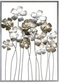 Wanddekoobjekt Gilde "Wandrelief Fleurs, braun/champagnerfarben", silber (silberfarben), B:58cm H:80cm T:3cm, Metall, Wanddekoobjekte, Wanddekoobjekt, Wanddeko, aus Metall, Blumen, dekorativ im Esszimmer & Wohnzimmer