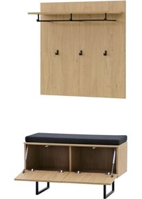 Garderoben-Set Home Affaire "Lund, moderne Garderobe, Komplettset mit viel Stauraum", stone oak, B:90cm H:200cm T:40cm, Holzwerkstoff, Kastenm&ouml;bel-Sets, Garderoben-Set, enth&auml;lt Garderobenpaneel und Schuhbank inkl. Sitzkissen, 90 cm breit