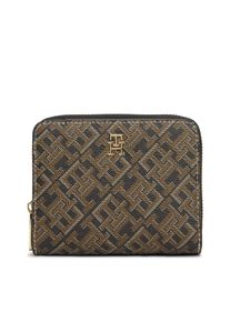Geldb&ouml;rse Tommy Hilfiger "TH ICON MED ZA W/FLAP MONO PRINT", Damen, schwarz kombiniert, Lederimitat, Kleinlederwaren Geldb&ouml;rse, Damen Portemonnaie, Geldbeutel mit farbigen TH-Logoprint