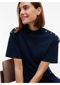 Strickkleid Tommy Hilfiger "GOLD BUTTON HIGH-NK S/S DRESS", Damen, Gr. XS (34), N-Gr, dunkelblau, Strick, Obermaterial: 100% Baumwolle, unifarben, knieumspielend, Kleider Strickkleid, Baumwolle
