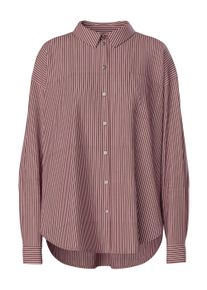 Hemdbluse Pieces "PCEMMY LS LOOSE SHIRT WVN NOOS", Damen, Gr. XS, hot fudge stripes:sea pink, Web, Obermaterial: 60% Polyester, 40% Baumwolle, gestreift, loose fit Po-bedeckend, Blusen Hemdbluse, Materialmix, loose fit