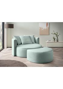 XXL-Sessel "ISALIE Samtoptik, Rundsessel m. Hocker, Lesesessel,Loveseat,Big-Sessel", gr&uuml;n (gr&uuml;ngrau), B:153cm H:98cm T:208cm, LeGer Home by Lena Gercke, Sessel, XXL-Sessel, trendige Bezugsstoffe, 3 Zierkissen, gro&szlig;e Sitzfl&auml;che
