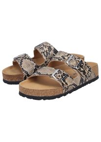 Pantolette Rieker, Damen, Gr. 42, beige, kombiniert, Lederimitat, Schuhe Pantolette, Sommerschuh, Strandschuh, Hausschuh mit verstellbaren Schnallen