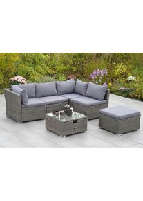 Garten-Essgruppe Merxx "Malaga", grau (grau, hellgrau), B:185cm H:62cm T:195cm, Kunststoff, Stahl, Sitzm&ouml;bel-Sets, Garten-Essgruppe, Eckset mit h&ouml;henverstellbarem Tisch