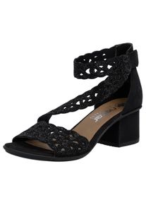 Sandalette Rieker, Damen, Gr. 42, schwarz, Nubuklederimitat, Textil, unifarben, Schuhe Sandalette, Festtagsschuh, Blockabsatz, mit praktischem Klettverschluss