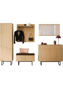 Garderoben-Set Home Affaire "Lund, moderne Garderobe, Komplettset mit viel Stauraum", stone oak, B:282cm H:200cm T:40cm, Holzwerkstoff, Kastenm&ouml;bel-Sets, Garderoben-Set, enth&auml;lt Schrank, Kommode, Spiegel, Paneel, Schuhbank inkl. Sitzkissen