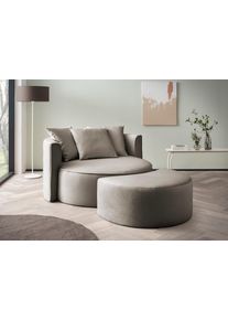 XXL-Sessel "ISALIE Samtoptik, Rundsessel m. Hocker, Lesesessel,Loveseat,Big-Sessel", grau (taupe), B:153cm H:98cm T:208cm, LeGer Home by Lena Gercke, Sessel, XXL-Sessel, trendige Bezugsstoffe, 3 Zierkissen, gro&szlig;e Sitzfl&auml;che