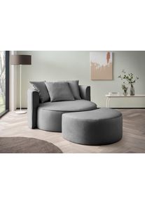 XXL-Sessel "ISALIE Samtoptik, Rundsessel m. Hocker, Lesesessel,Loveseat,Big-Sessel", grau, B:153cm H:98cm T:208cm, LeGer Home by Lena Gercke, Sessel, XXL-Sessel, trendige Bezugsstoffe, 3 Zierkissen, gro&szlig;e Sitzfl&auml;che