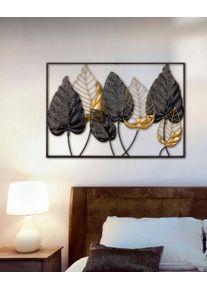 Wanddekoobjekt CASABLANCA BY GILDE "Wandrelief Bl&auml;tter mit Rahmen Santos", schwarz, B:95cm H:65cm T:6cm, Metall, Wanddekoobjekte, Wanddekoobjekt